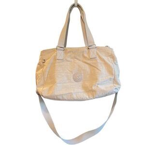Kipling Katarina Satchel Crossbody Purse Beige Sand Castle Woven Handles Strap